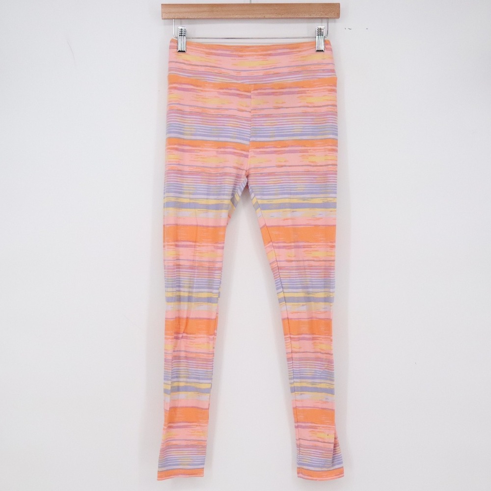 LuLaRoe Leggings Womens OS One Size Horizontal Stripe Orange Pink Excellent